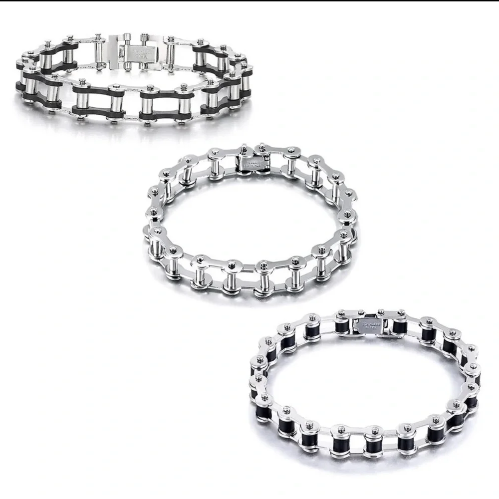 3 For $35 Men’s Stainless Steel Motorcycle Biker Bike Link Bracelet
